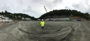 Slik ser det ut på nye Norac stadion akkurat nå. Per Carsten Michelsen er fornøyd.