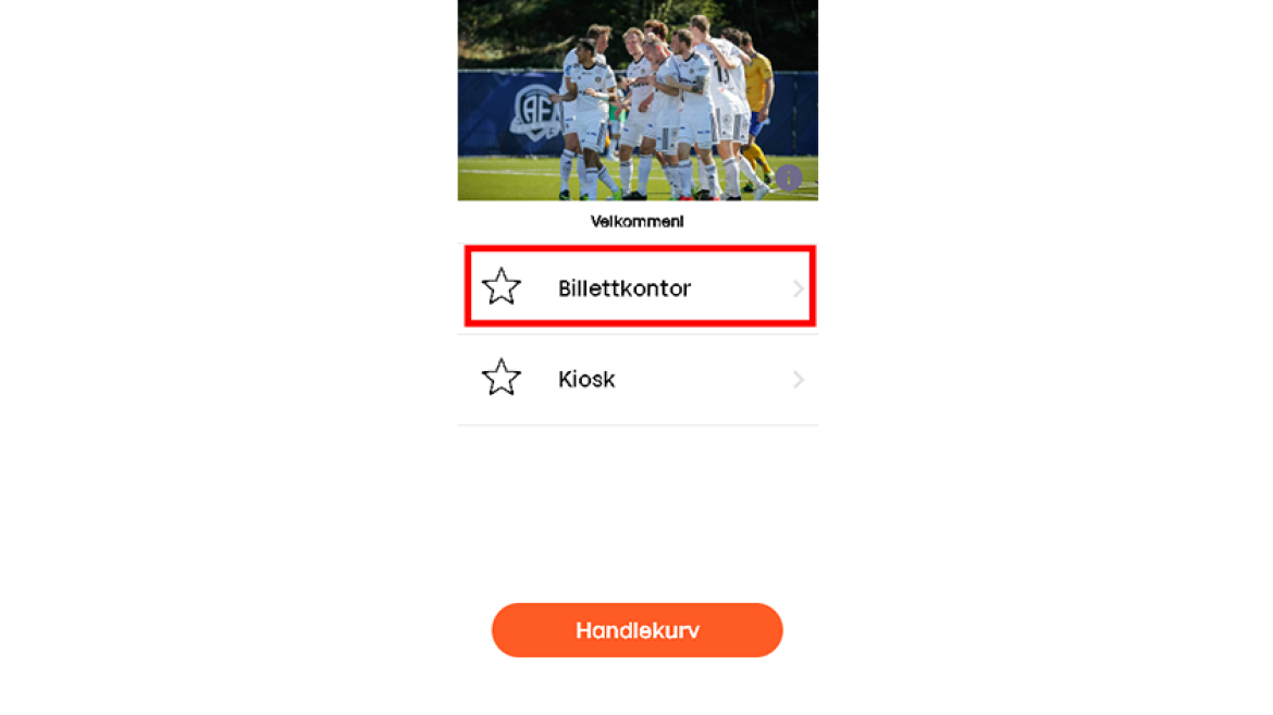 Slik ser det ut når du har søkt opp Arendal Fotball på Vipps. Klikk deg inn på "Billettkontor"