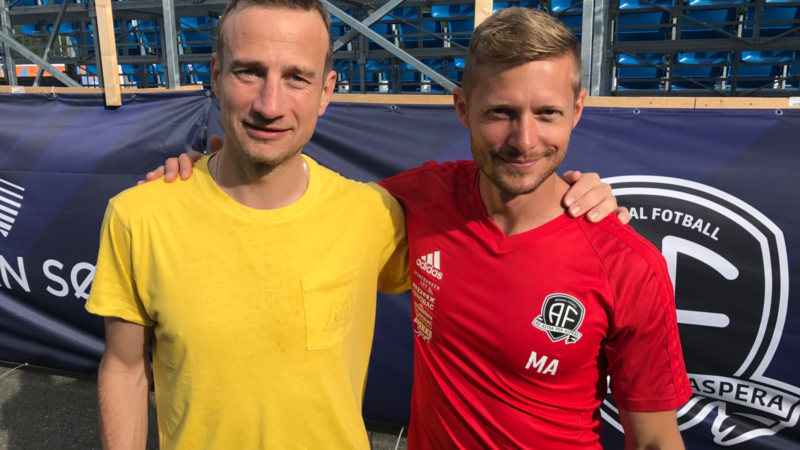 Petar Rnkovic og Mattias Andersson er gjenforent i Arendal. Eldstemann til venstre...